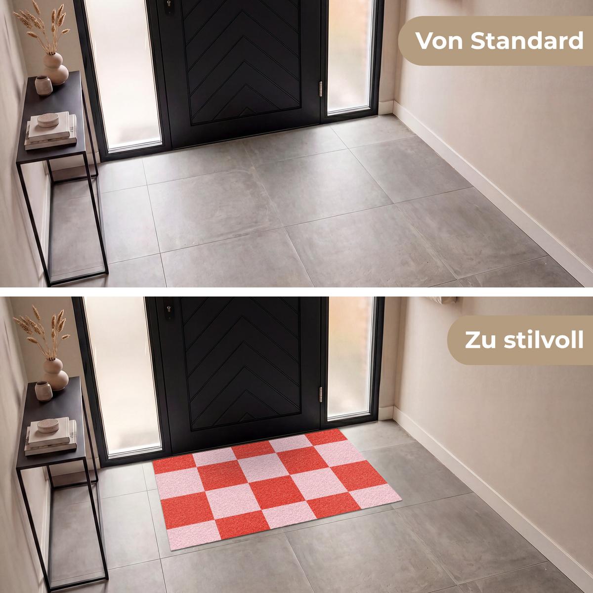 FUSSMATTE Schachbrettmuster - Rot - Rosa - Würfel Türmatte 120x80 cm - Rot, Kunststoff (120/0.4cm) - MuchoWow