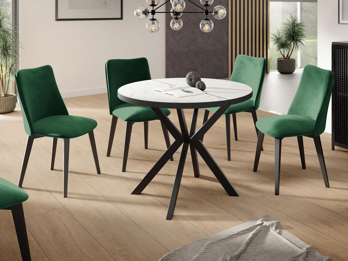 ESSTISCH Vincento runder ausziehbar, Marmor Weiß 100-180/100/76 cm - Ecru/Schwarz, Holzwerkstoff/Metall (100/180/76cm) - WFL GROUP