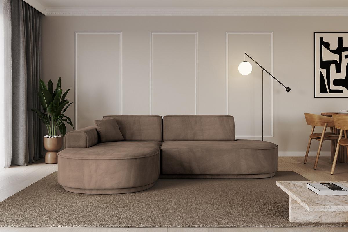 ECKSOFA Ottomane Links MARI-L1-v3 - 243x171x83 cm Braun Velours - Schwarz/Braun, Holzwerkstoff/Kunststoff (243/171cm) - ALTDECOR