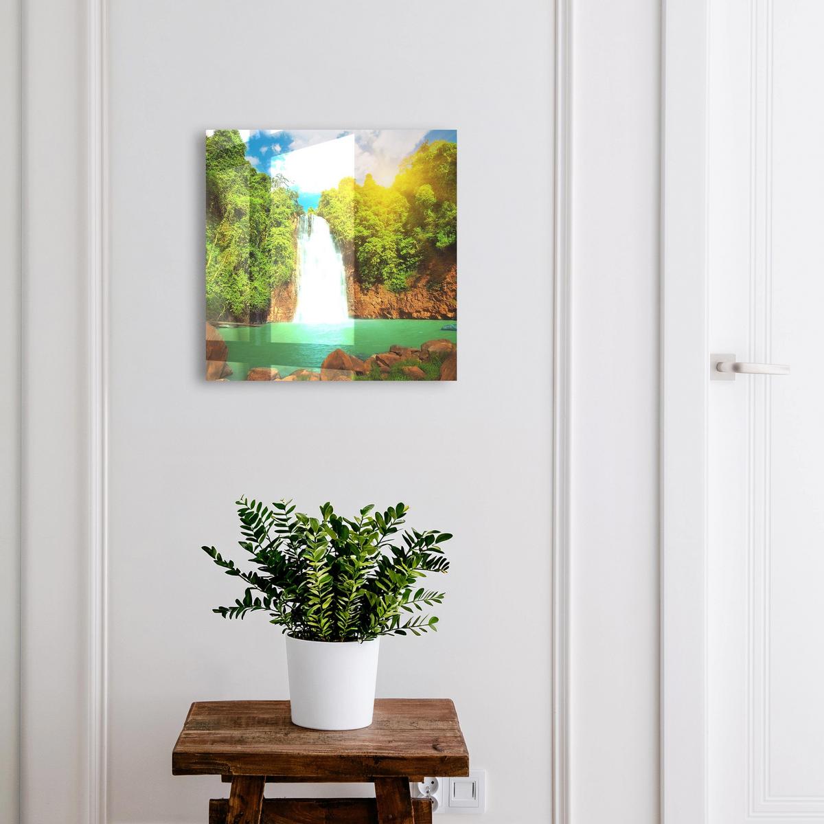 SCHLÜSSELBOX Schwarz 30x30 cm- Türöffnung nach rechts - Tropischer Wasserfall - Grün, Metall (30/30/5cm) - TULUP