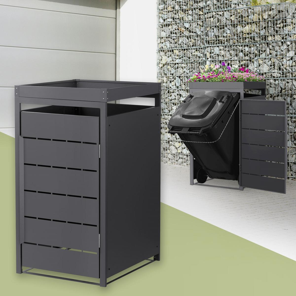 MÜLLTONNENBOX 1er mit Pflanzdach 240L 68x80x124 cm Anthrazit aus Stahl - Anthrazit, Metall (80/124/68cm) - ML-DESIGN