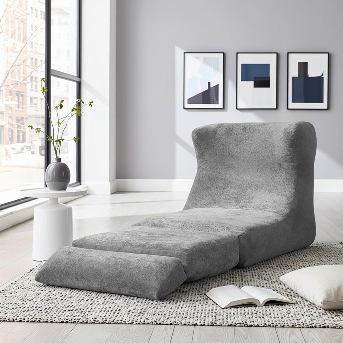 LOUNGE SESSEL Chenille Optik umwandelbar zum Liegestuhl - Grau, Textil (90/86/118cm) - Urban Meuble