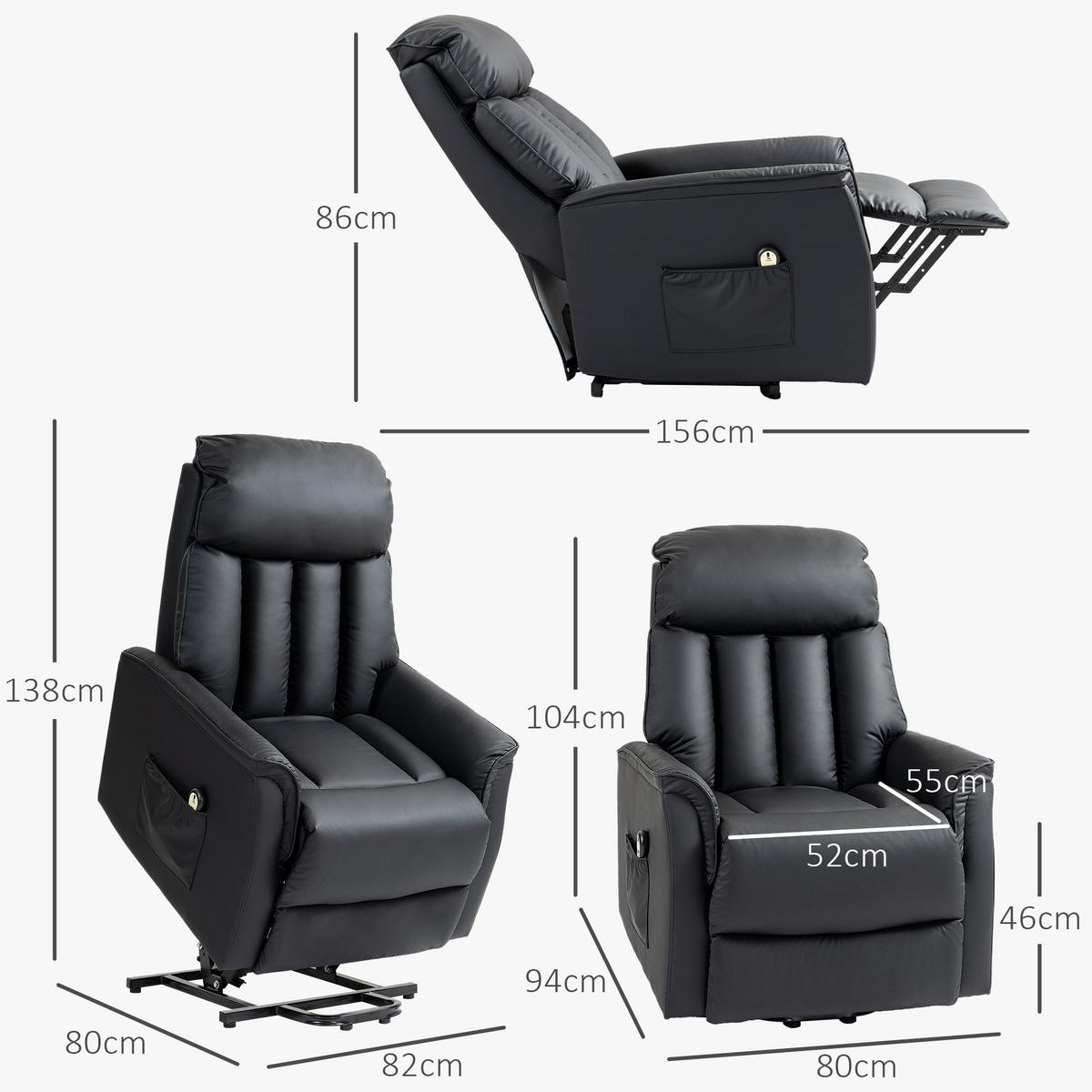 SESSEL mit Aufstehhilfe Kunstleder schwarz - Schwarz, Leder/Holzwerkstoff (80/104/94cm) - HOMCOM