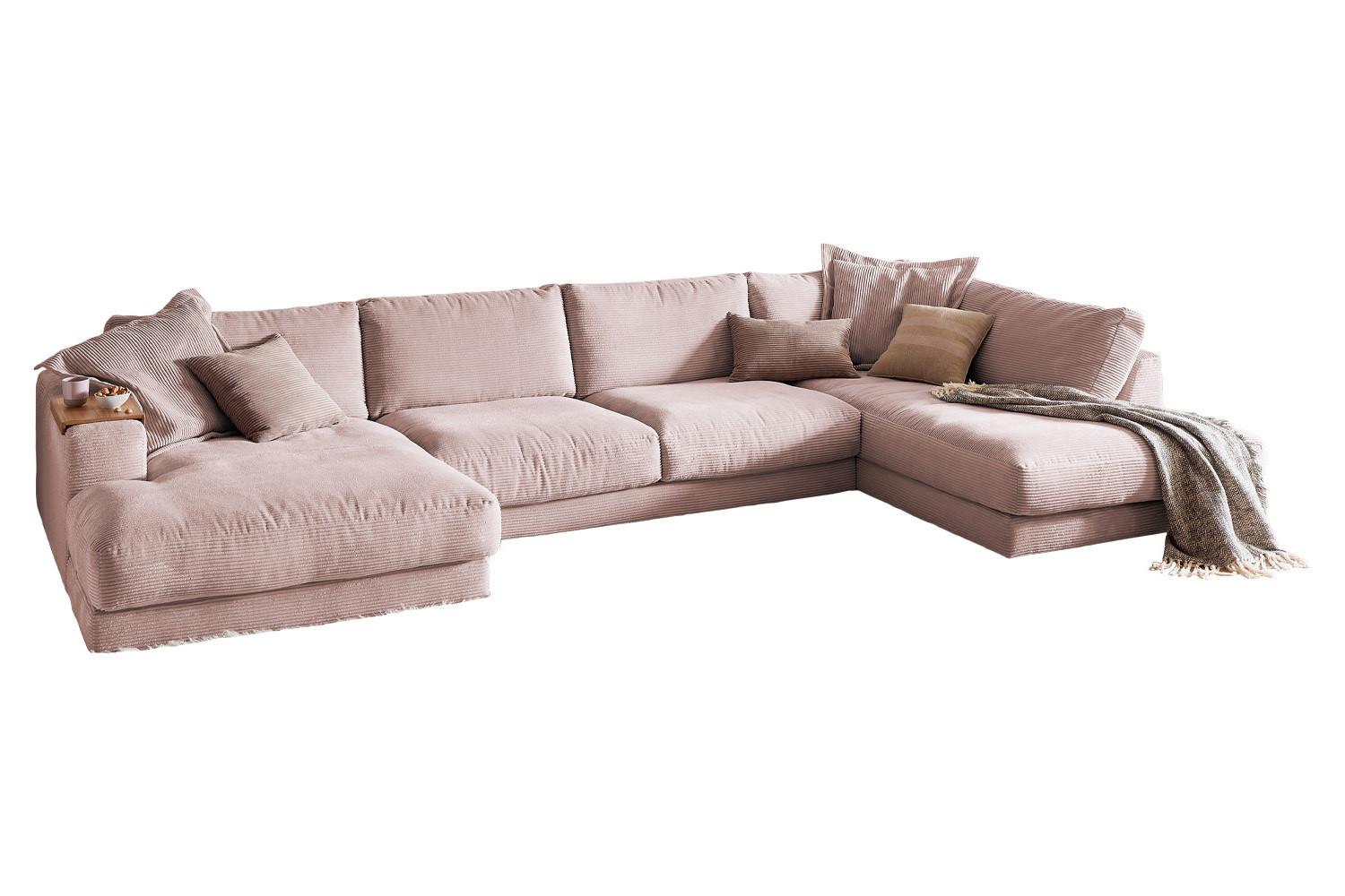 WOHNLANDSCHAFT MADELINE Pink Cord - Schwarz/Rosa, Kunststoff/Textil (425/86/224cm) - KAWOLA