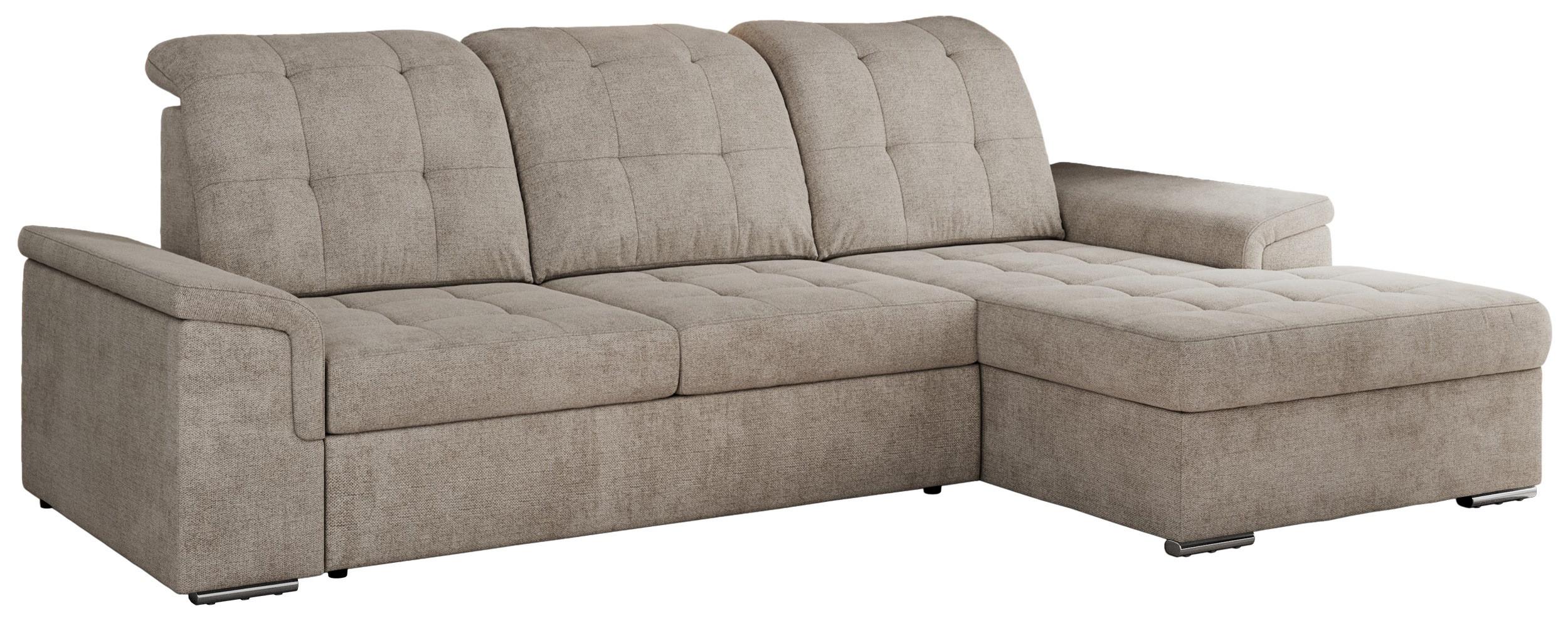 ECKSOFA MADRITO L - Beige Struktur - Rechts - Beige/Silberfarben, Textil/Metall (256/160cm)