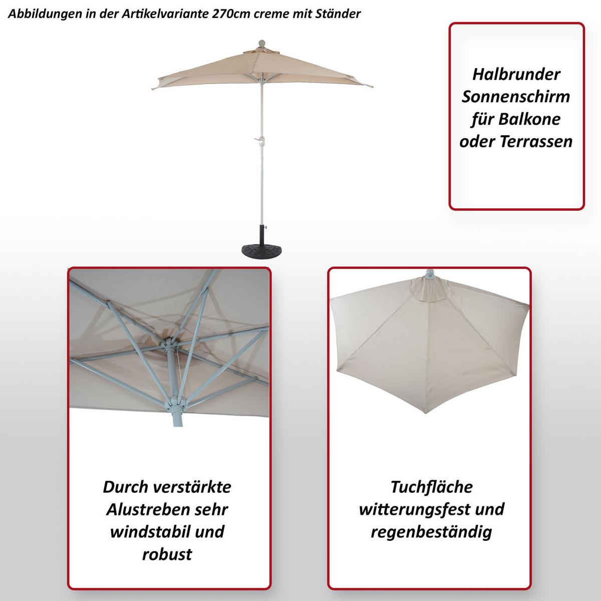 SONNENSCHIRM I HALBRUND UV 50+ Cremeweiß - Weiß, Textil (260/135cm) - MCW