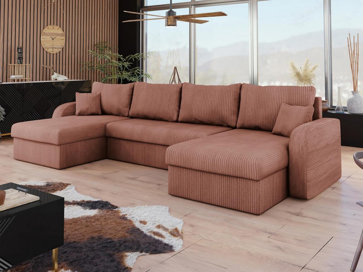 WOHNLANDSCHAFT Kris U Cord - Schwarz/Rosa, Holz/Kunststoff (304/80/140cm) - MIRJAN24