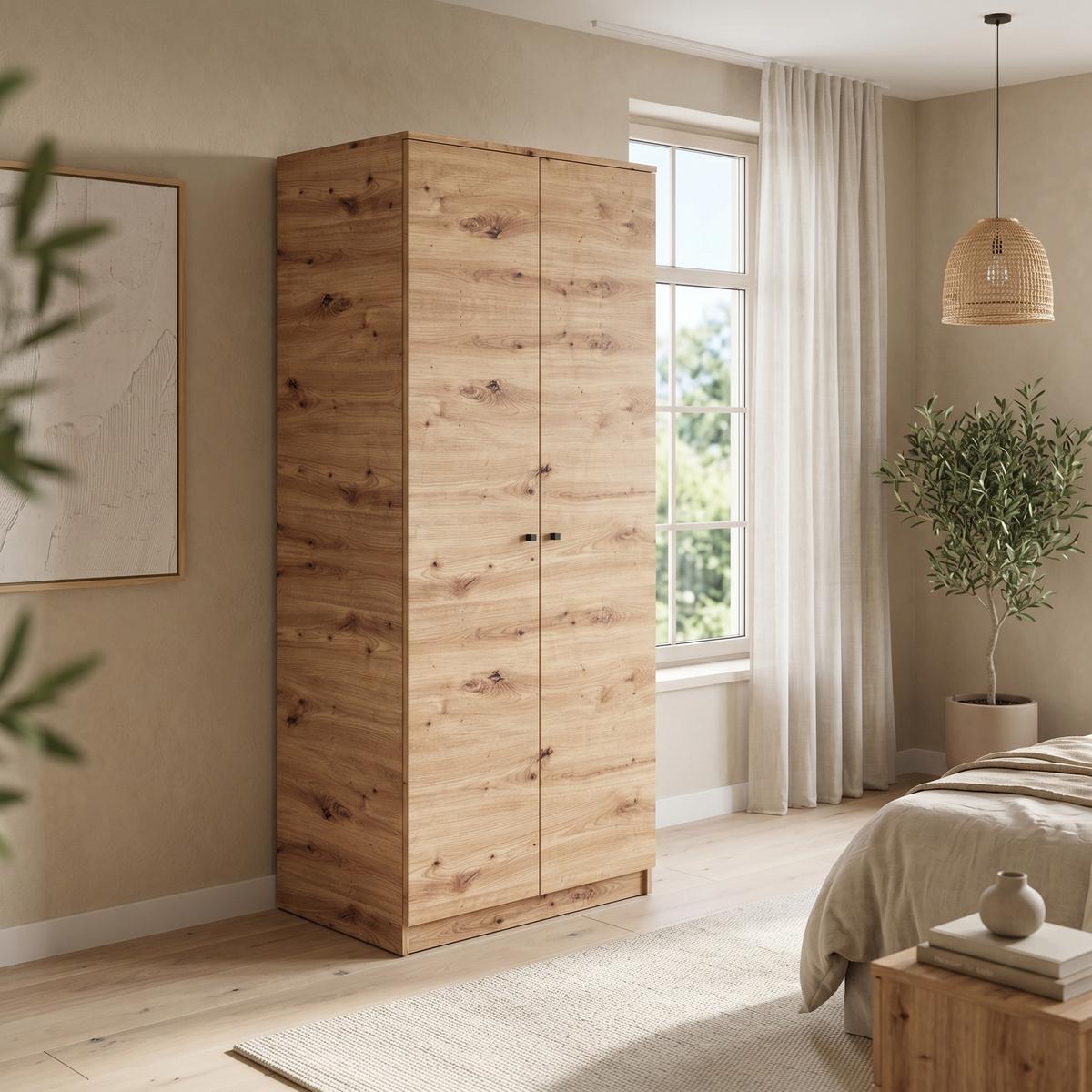 DREHTÜRENSCHRANK NATURIO 80/190/56cm 2-türig Eiche Artisan - Eiche Artisan, Holzwerkstoff (80/190/56cm) - MASSENO
