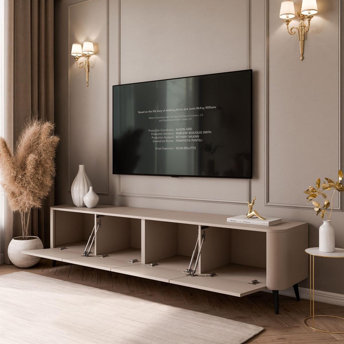 TV-SCHRANK CELESTE PUSH OPEN mit Beleuchtung auf Schräge schwarze Füßen - Kaschmir, Holzwerkstoff (200/46.5/40cm) - Lookway