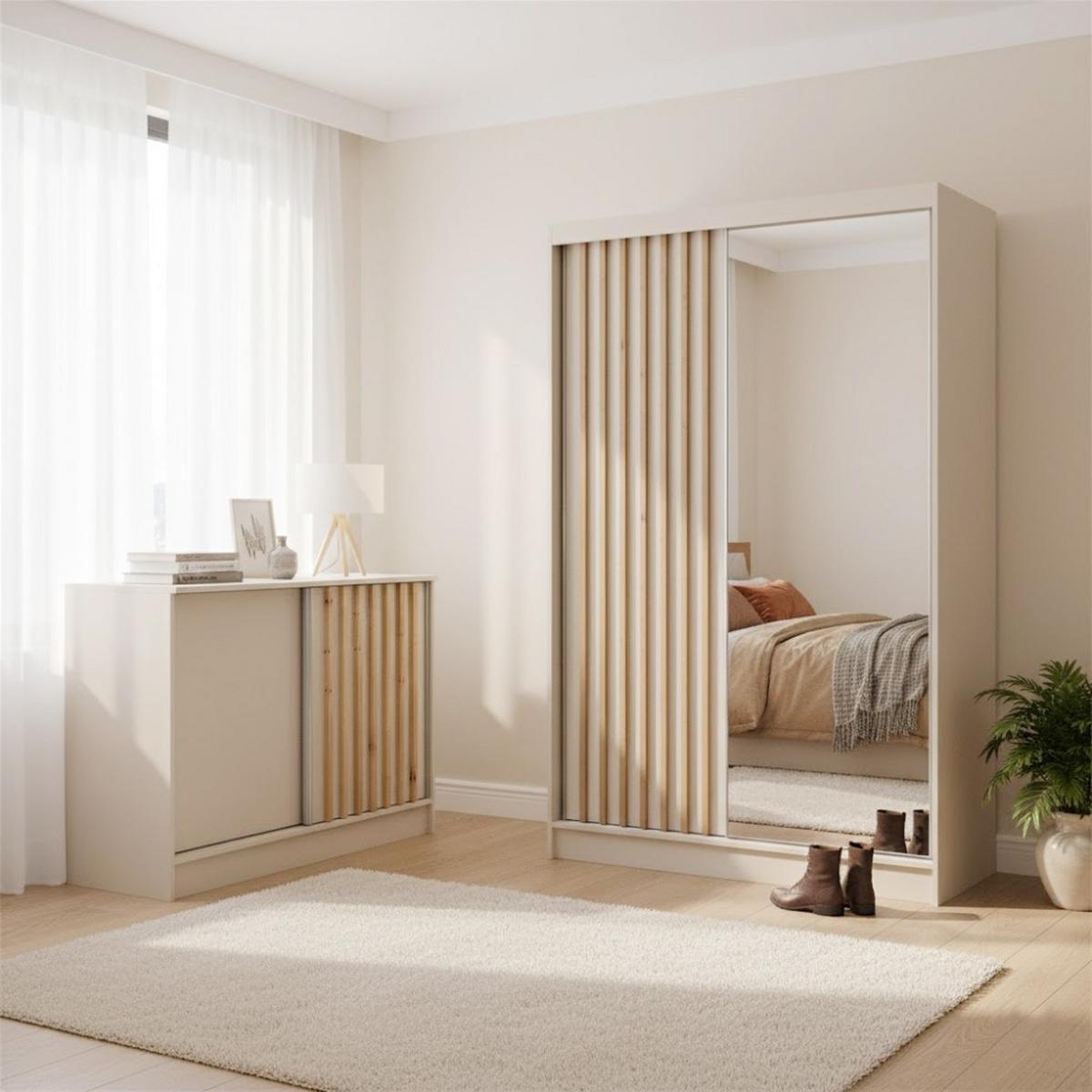KOMMODE Horizon mit 2 Schiebetüren, Kaschmir+eiche Artisan, 100 cm - Kaschmir, Holzwerkstoff (101/85/43.5cm) - Beautysofa