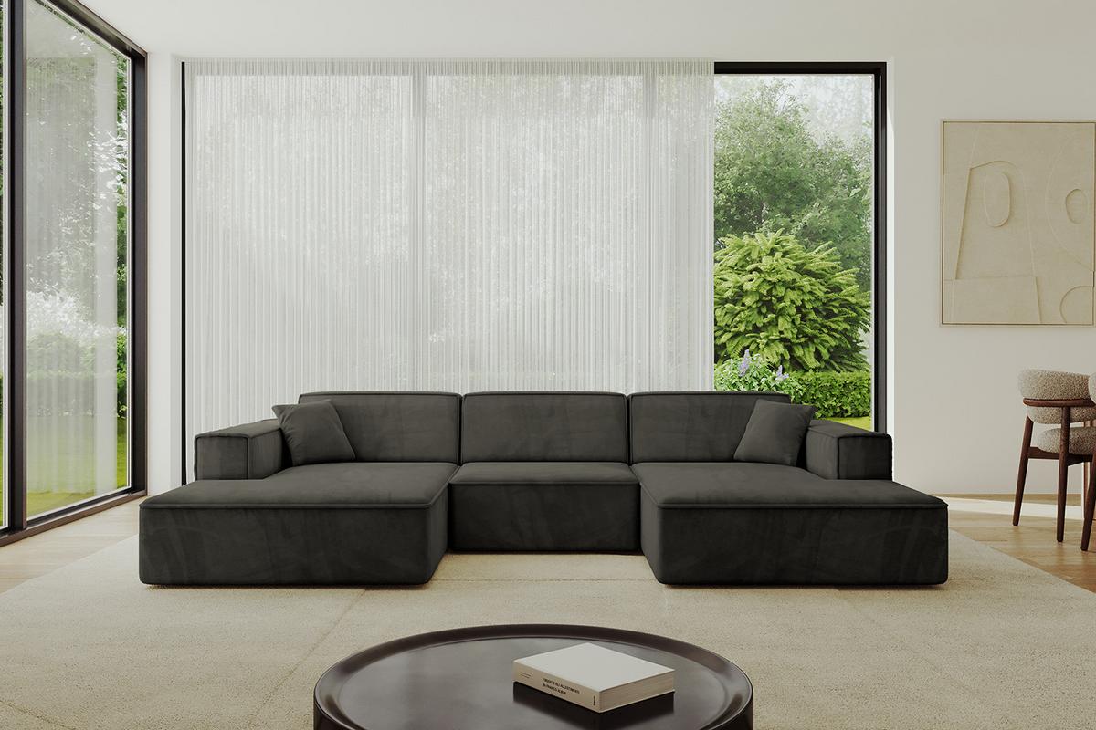 WOHNLANDSCHAFT IREA-U1-v4 - 301x165x77 cm Schwarz - Schwarz, Holzwerkstoff/Textil (301/77/165cm) - ALTDECOR