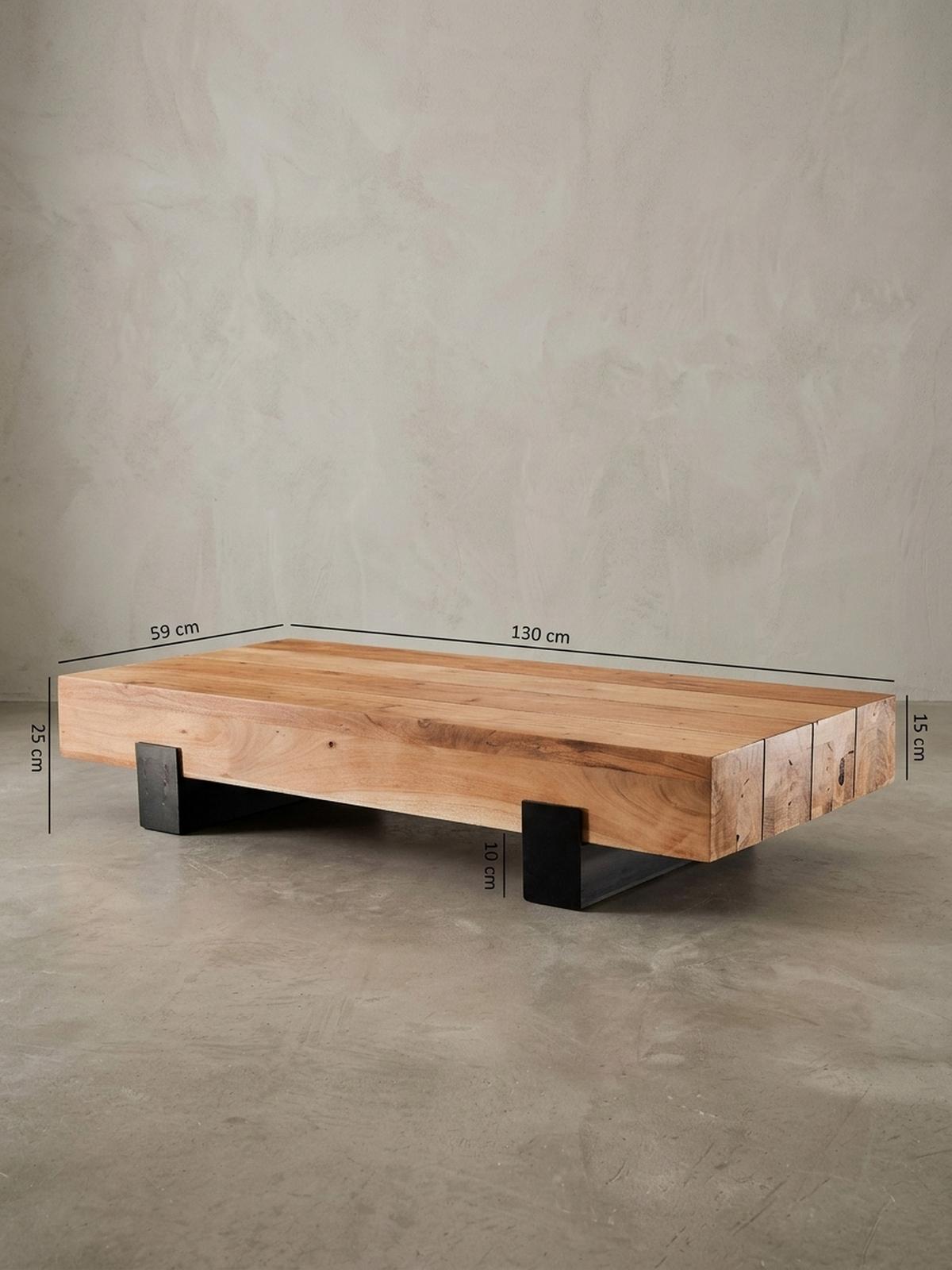 COUCHTISCH Industrie-Stil in Akazienholz und Schwarz Metall, Maße 130x25x59 cm - Beige/Schwarz, Holz/Metall (59/130/25cm) - KADIMA DESIGN