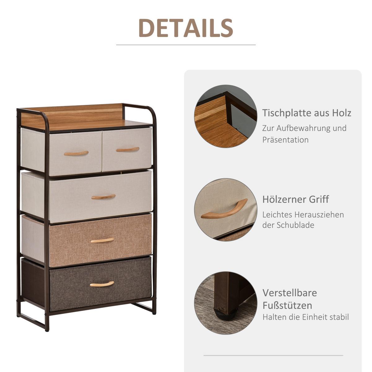 KOMMODE, Sideboard mit 5 Faltbaren Stoff-Schubladen, Braun - Braun, Textil (29/99/58cm) - HOMCOM