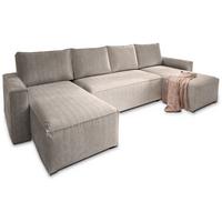 WOHNLANDSCHAFT ASPRA Beige Kordstoff mit Schlaffunktion - Beige/Grau, Holz/Kunststoff (295/85/140cm) - MASSENO