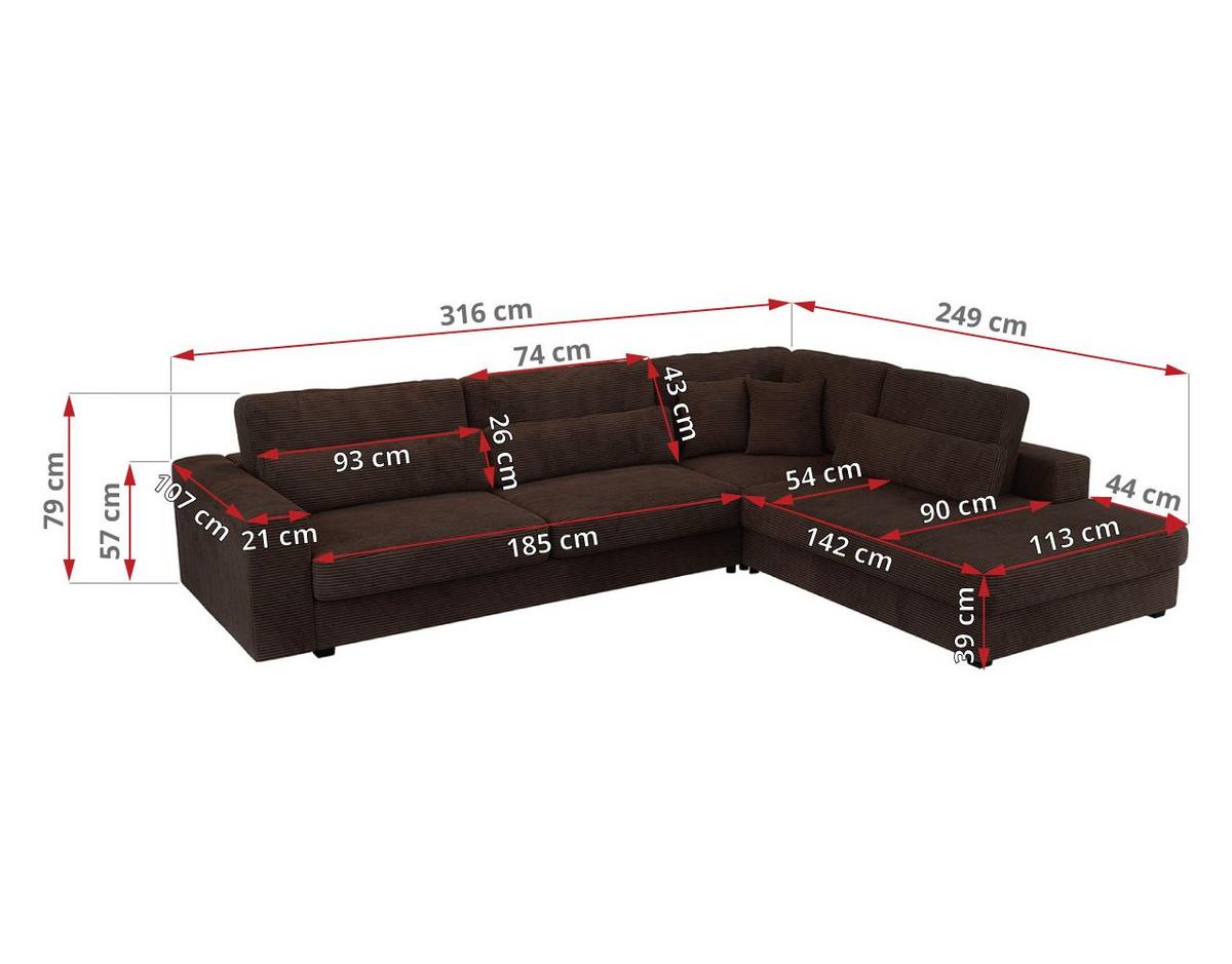 ECKSOFA Savona Braun Cord - links - Schwarz/Braun, Kunststoff/Textil (316/249cm) - MKS