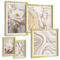 BILDER SET 5er Set - 50x50 cm & 20x30 cm & 40x60 cm Goldrahmen - Subtile abstrakte Muster - Goldfarben, Kunststoff (40/60cm) - TULUP