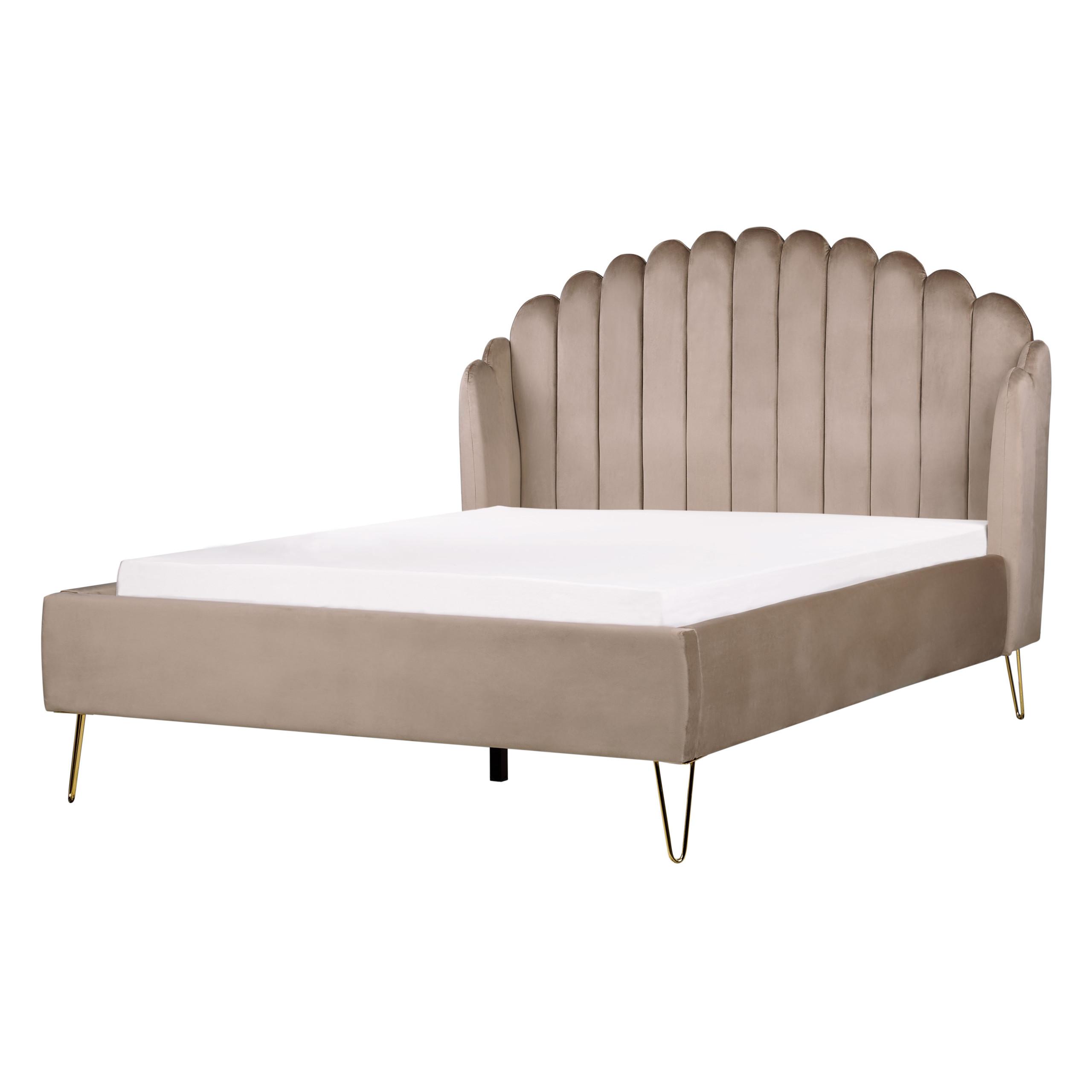 BETT mit Lattenrost 140/200 cm Samtstoff Taupe Ambillou - Taupe, Textil (140/200cm) - Beliani