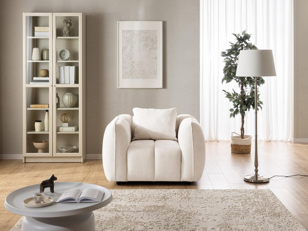 SESSEL Nubira in tief gesteppter Bubble-Optik aus weichem Creme Strukturstoff im modernen Design - Creme/Schwarz, Holz/Kunststoff (115/69/89cm) - S-Style Möbel
