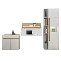 AKTENSCHRANK Set 4-teilig weiß matt, Eiche Wotan 290 cm, Büromöbelkombination mit Sekretär und viel Stauraum - Eichefarben/Eiche Wotan, Glas/Holzwerkstoff (290/200/40cm) - Furn.Design