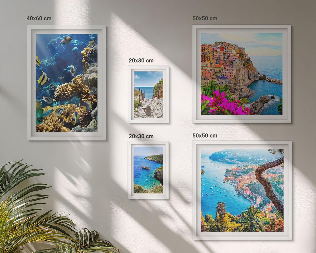 BILDER SET 5er Set - 50x50 cm & 20x30 cm & 40x60 cm Weißer Rahmen - Berglandschaften im Hintergrund - Weiß, Kunststoff (40/60cm) - TULUP