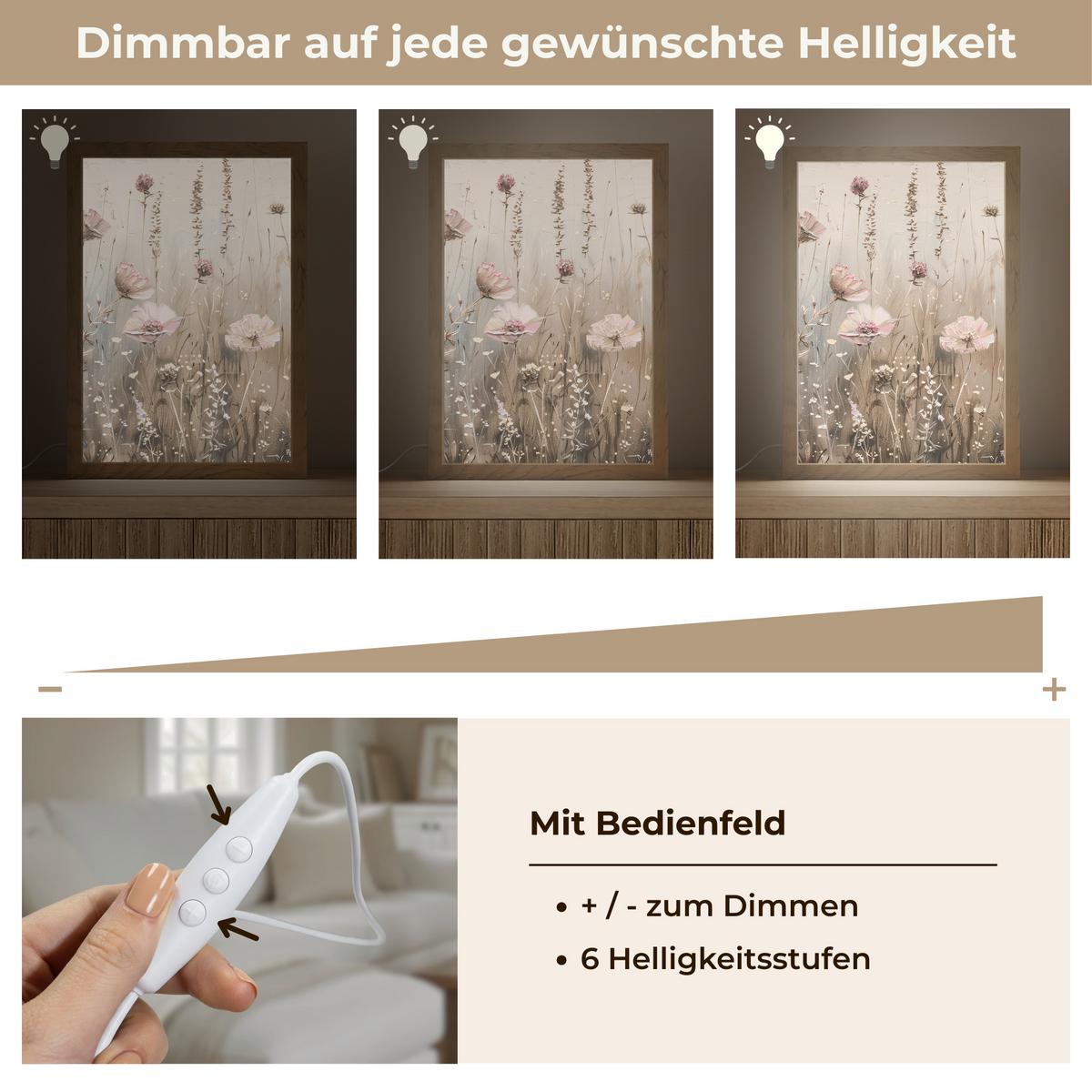 WANDLEUCHTE Blumen - Rosa - Modern - Beige 20x30 cm - Altrosa, Holzwerkstoff (20/30/8cm) - OnlyWow