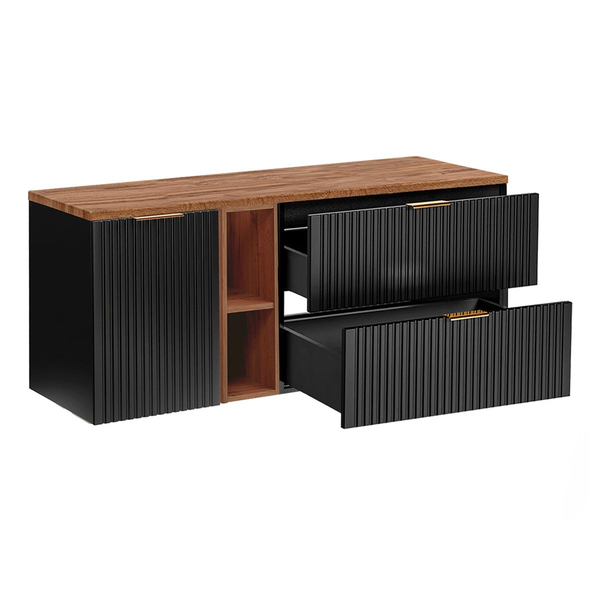 BADMÖBEL 140.8cm Adriel 2er-Set Schwarz und Holz - Schwarz, Holzwerkstoff (140.8/59/46cm) - Petits-meubles