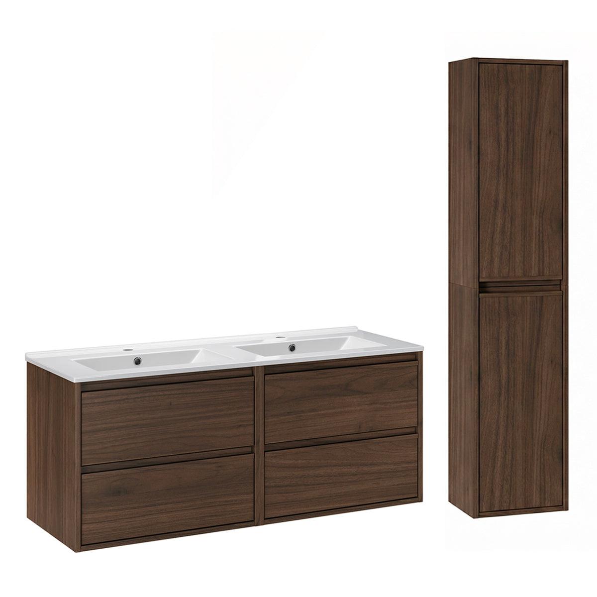 BADMÖBEL 121cm Edmé 2er-Set Dunkles Holz - Braun, Holzwerkstoff (121/52/46cm) - Petits-meubles