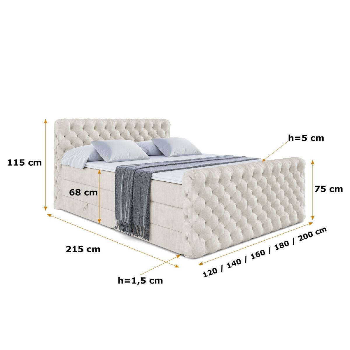 BOXSPRINGBETT BOXI8-Z KING - 180x200 - H3/H4 - Creme - Creme, Holzwerkstoff (180/200cm) - ALTDECOR