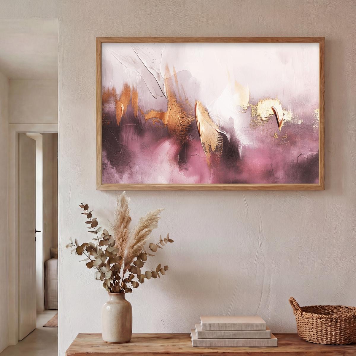 WANDLEUCHTE MIT AKKU Lila - Abstrakt - Farbe - Gold 90x60 cm - Mauve, Holzwerkstoff (90/60/8cm) - OnlyWow