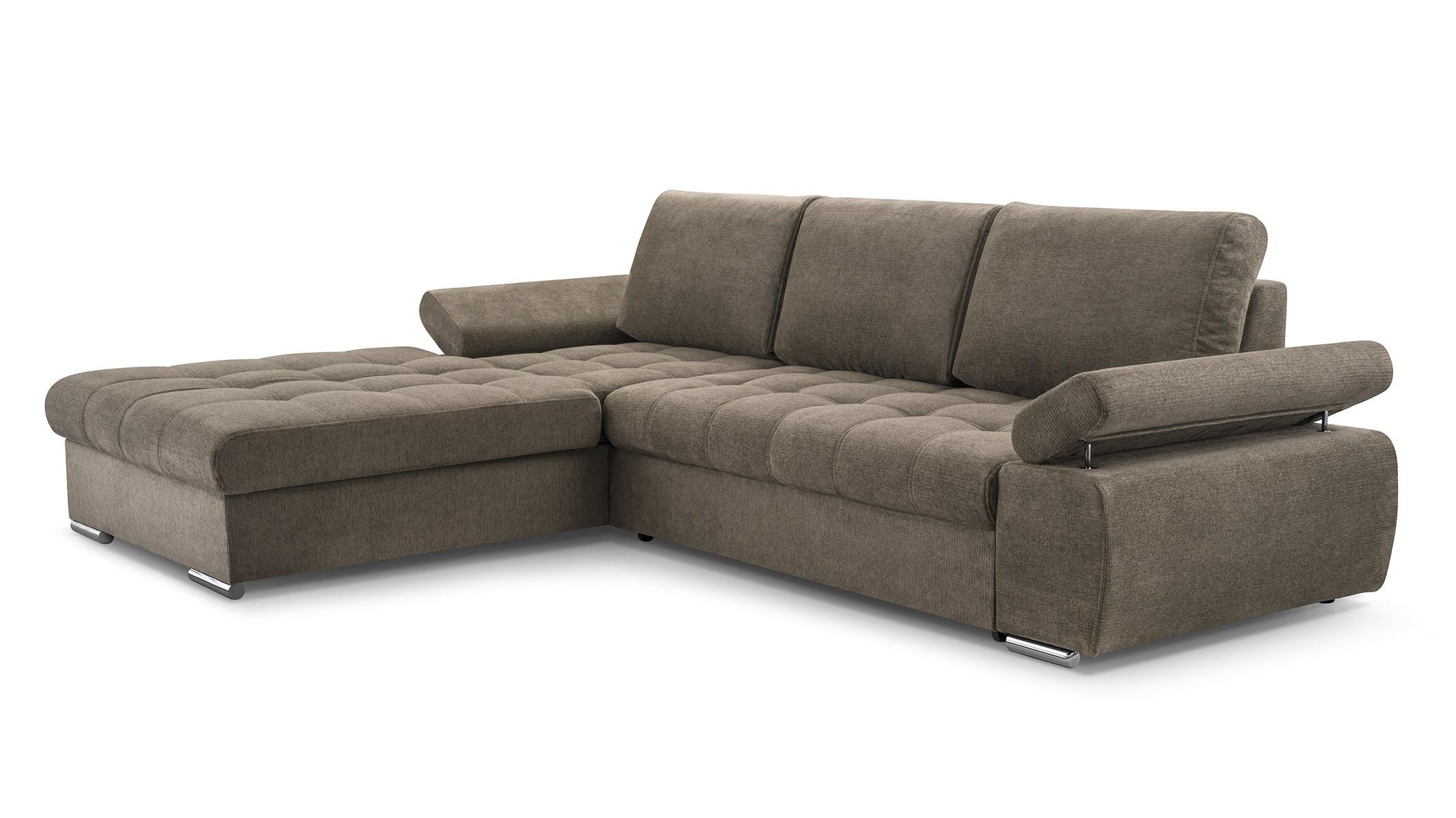 ECKSOFA SANDRO Beige Geflochtener Stoff mit Schlaffunktion - Beige, Holz (277/201cm) - MASSENO