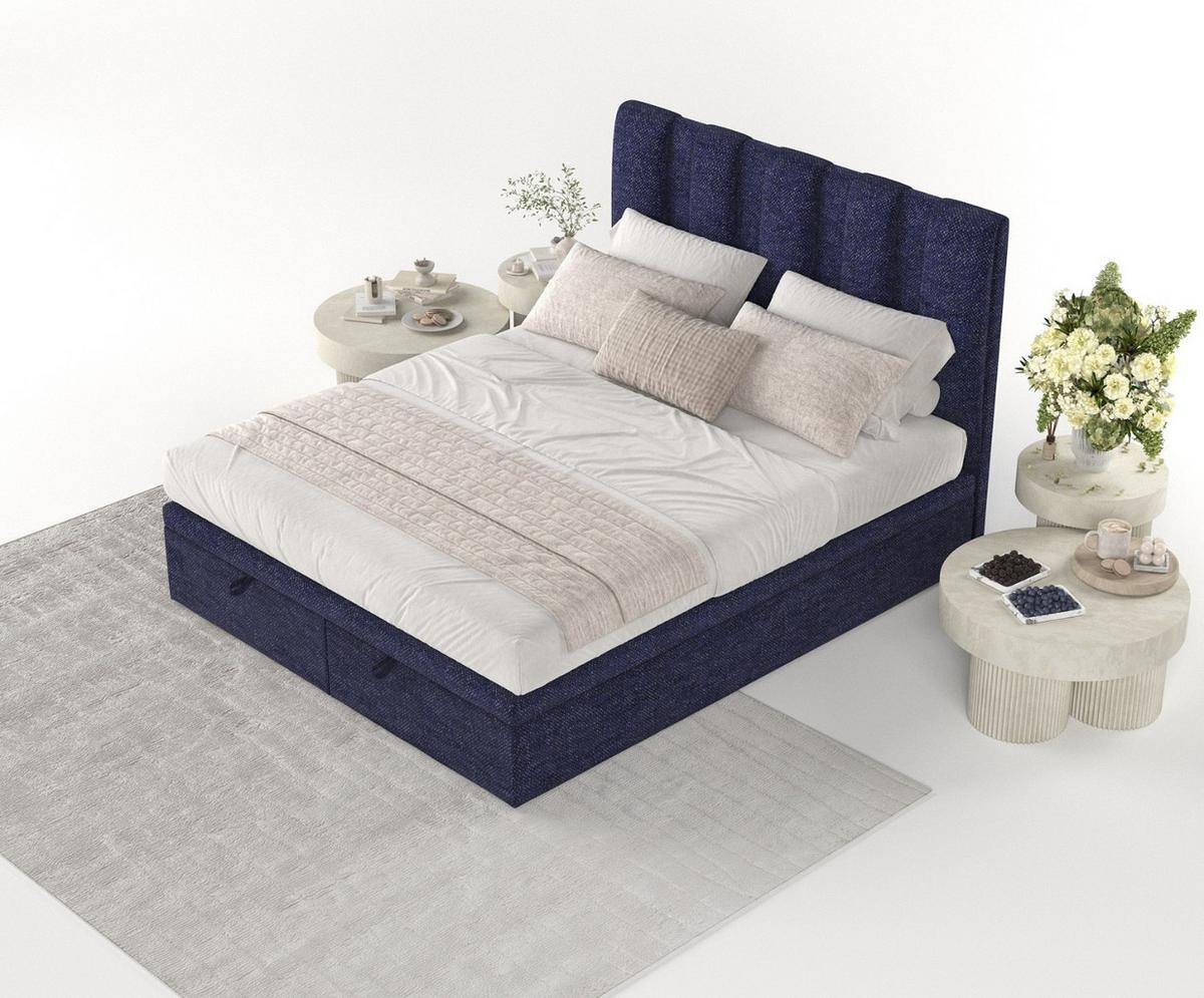 POLSTERBETT Orta mit Stauraum 160/200 cm Marineblau im Alta Stoff - Schwarz/Dunkelblau, Holz/Holzwerkstoff (160/200cm) - AltaBeds
