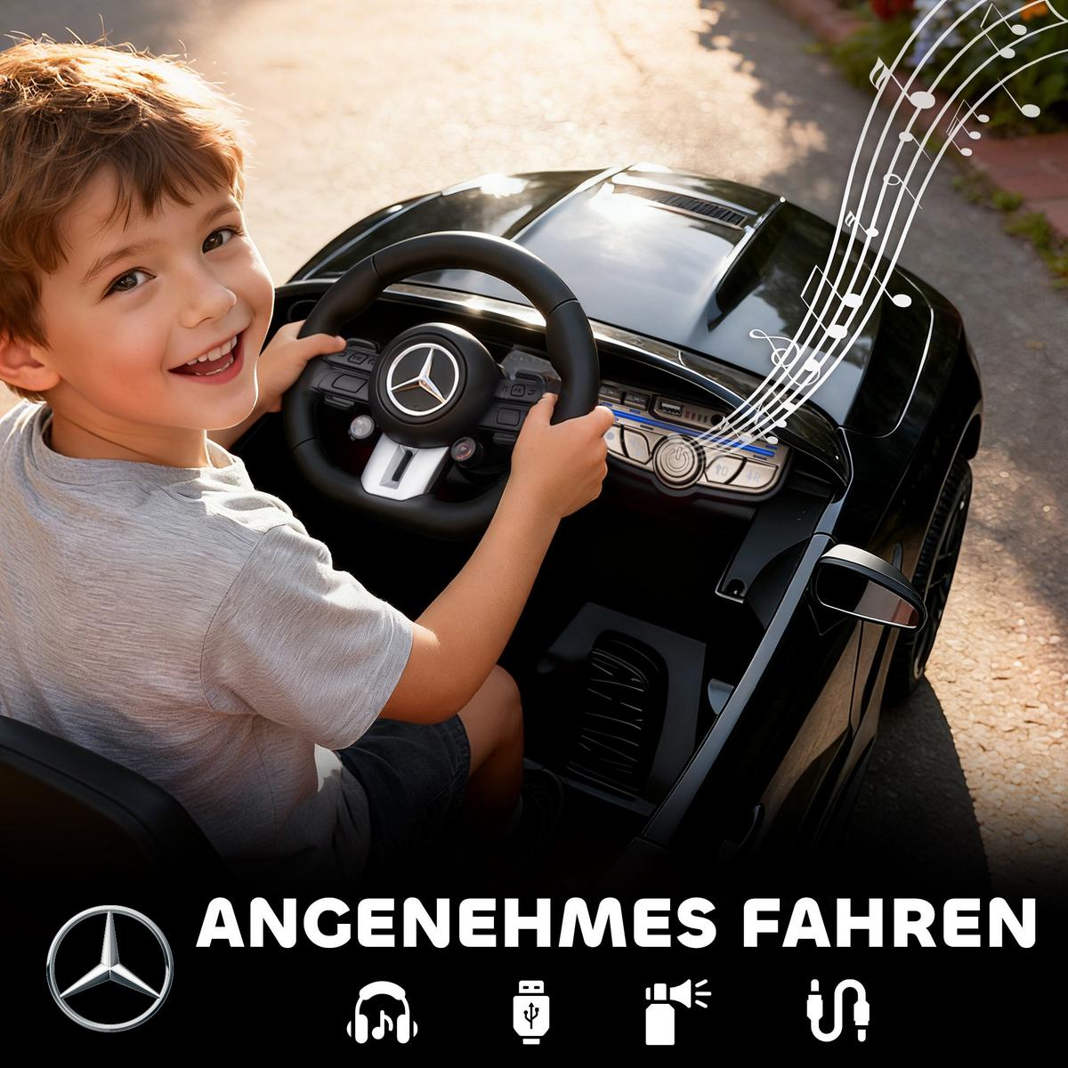 KINDER-ELEKTROAUTO 2 x 12V Kinderauto mit Musik, MP3, Sanftem Start/Stopp - Schwarz, Kunststoff (99/55/43cm) - AIYAPLAY