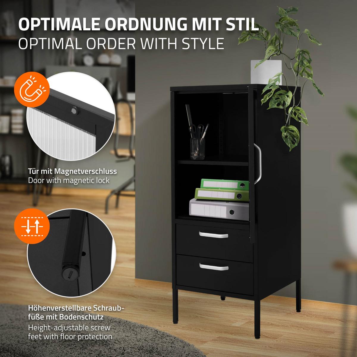 VITRINENSCHRANK 42 x 102 x 40 cm Schwarz aus Stahl - Schwarz, Metall (40/102/42cm) - ML-DESIGN