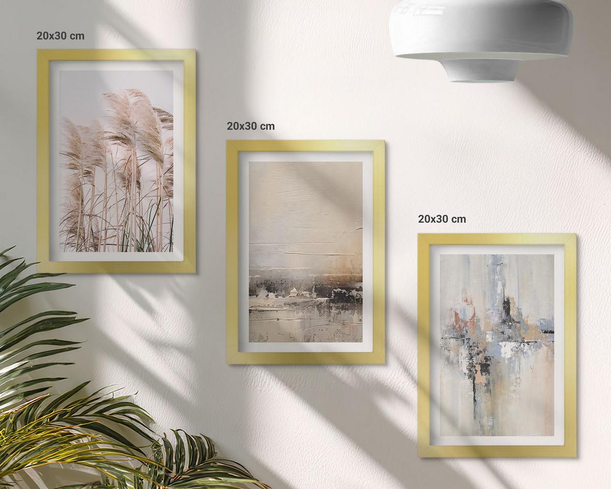 BILDER SET 3er Set - 20x30 cm Goldrahmen - Abstrakte Vegetationsmuster - Goldfarben, Kunststoff (20/30cm) - TULUP