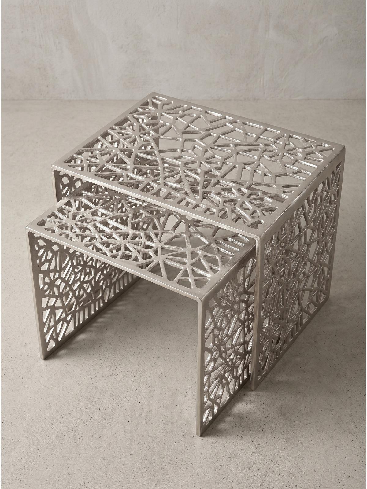 COUCHTISCHE 2er-Set INDRE, Aluminium, handgefertigt, Silber, 50 x 40 x 40 cm - Silberfarben, Metall (40/50/40cm) - KADIMA DESIGN