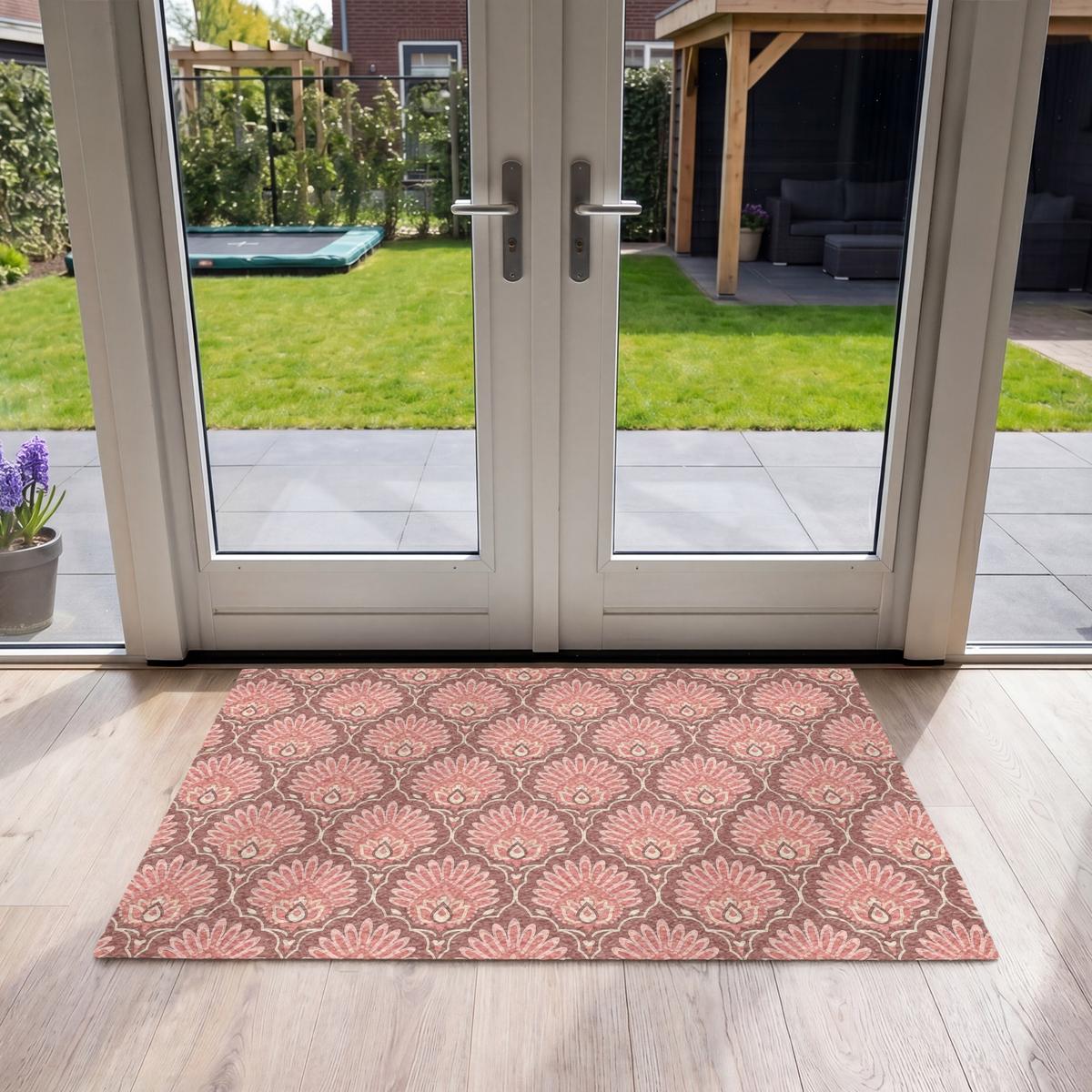 FUSSMATTE Fächermotiv - Muster - Rosa Türmatte 120x80 cm - Altrosa, Kunststoff (120/0.4cm) - MuchoWow