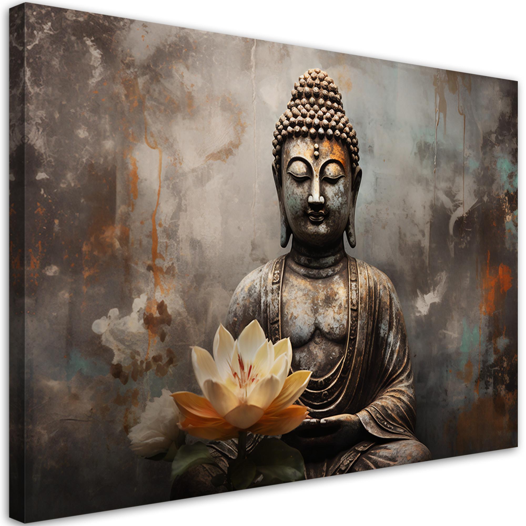 LEINWANDBILD Meditierender Buddha abstrakt 60x40cm - Grau, Textil (60/40cm) - Feeby