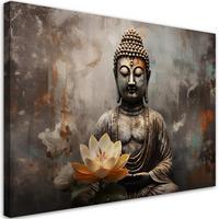 BILD AUF LEINWAND Meditierender Buddha abstrakt 100x70cm - Grau, Textil (100/70cm) - Feeby