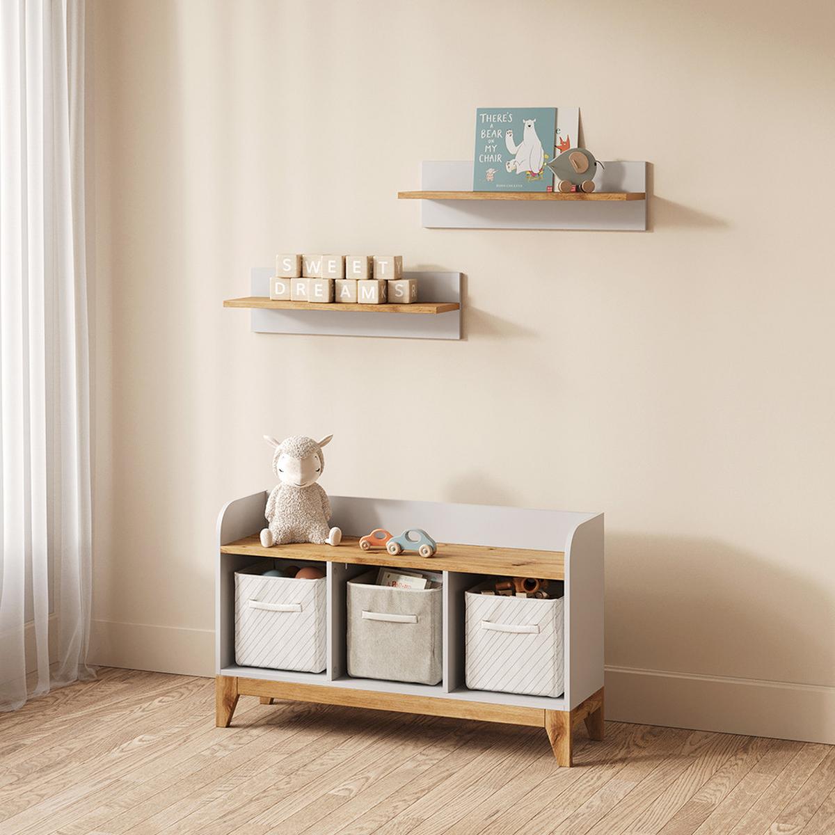 KINDERSITZBANK Mailo Weiß/Artisan 107.2 x 63.8 cm mit 2 Schubladen - Weiß/Eiche Artisan, Holzwerkstoff (107.2/63.8/30.6cm) - Livinity®