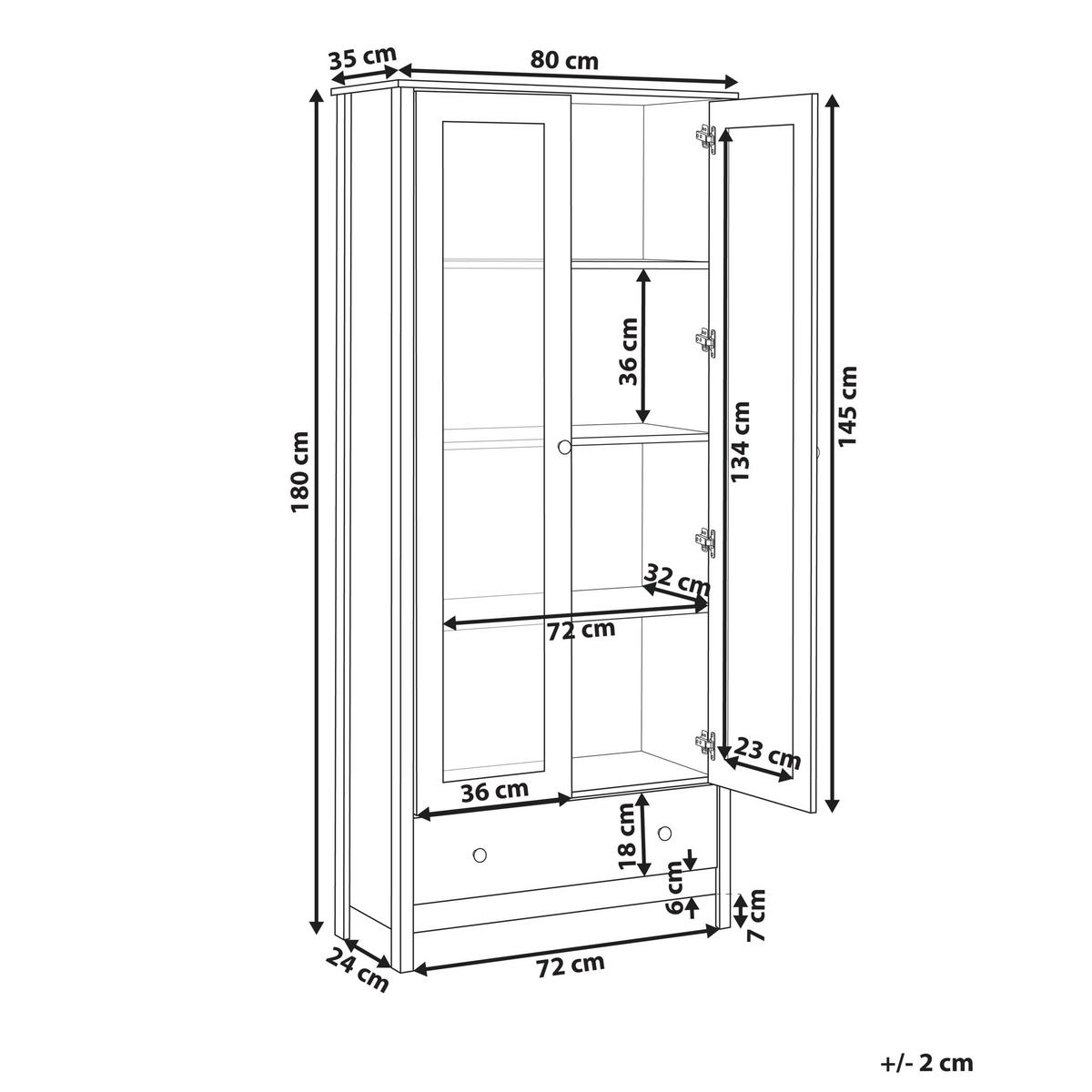 VITRINE mit Glastüren 80 cm Schwarz Nornalup - Schwarz, Holzwerkstoff (80/180/35cm) - Beliani