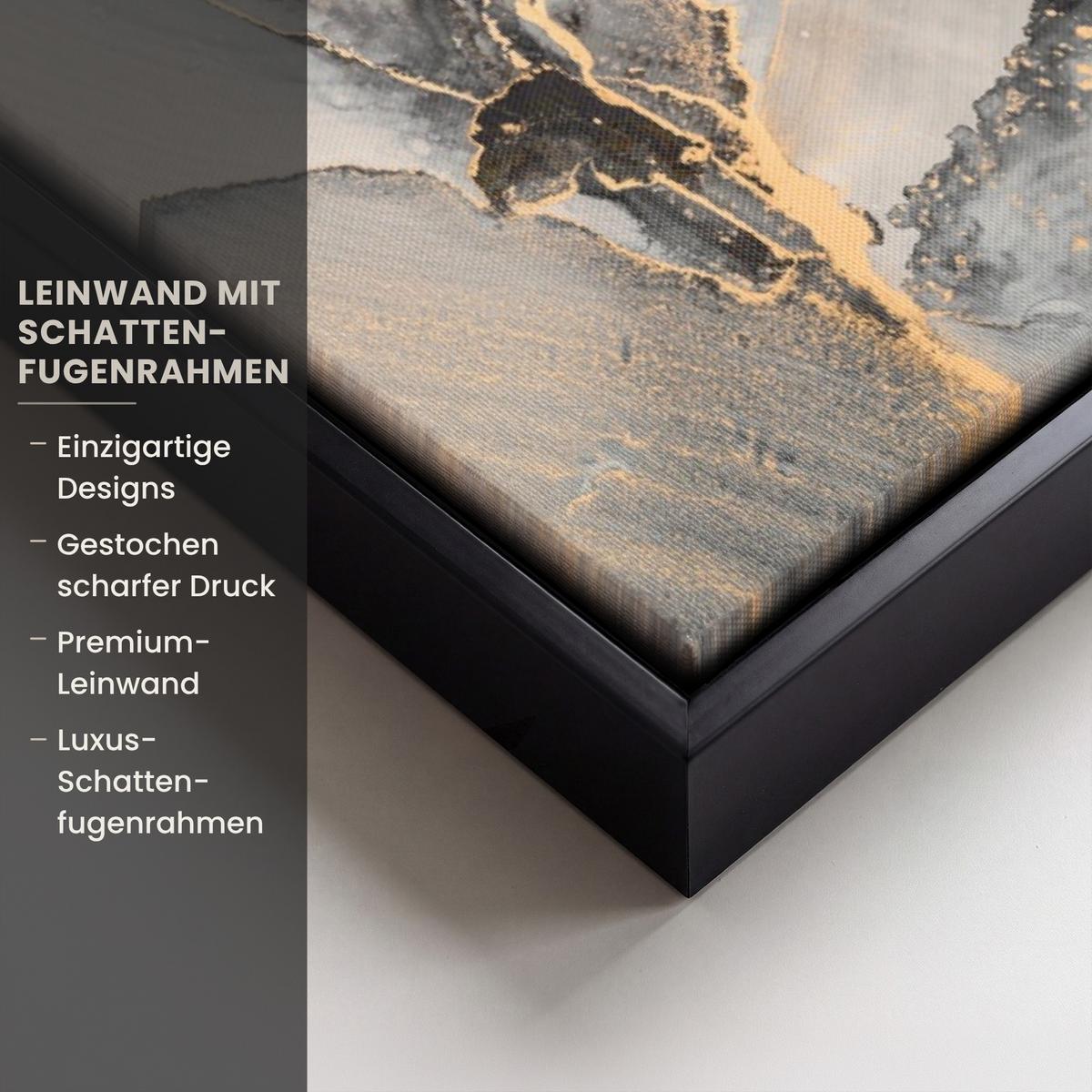 LEINWAND Bilder mit Rahmen - Grau - Luxus - Gold - Marmor - 40x60 - Dunkelgrau, Textil (40/60cm) - MuchoWow