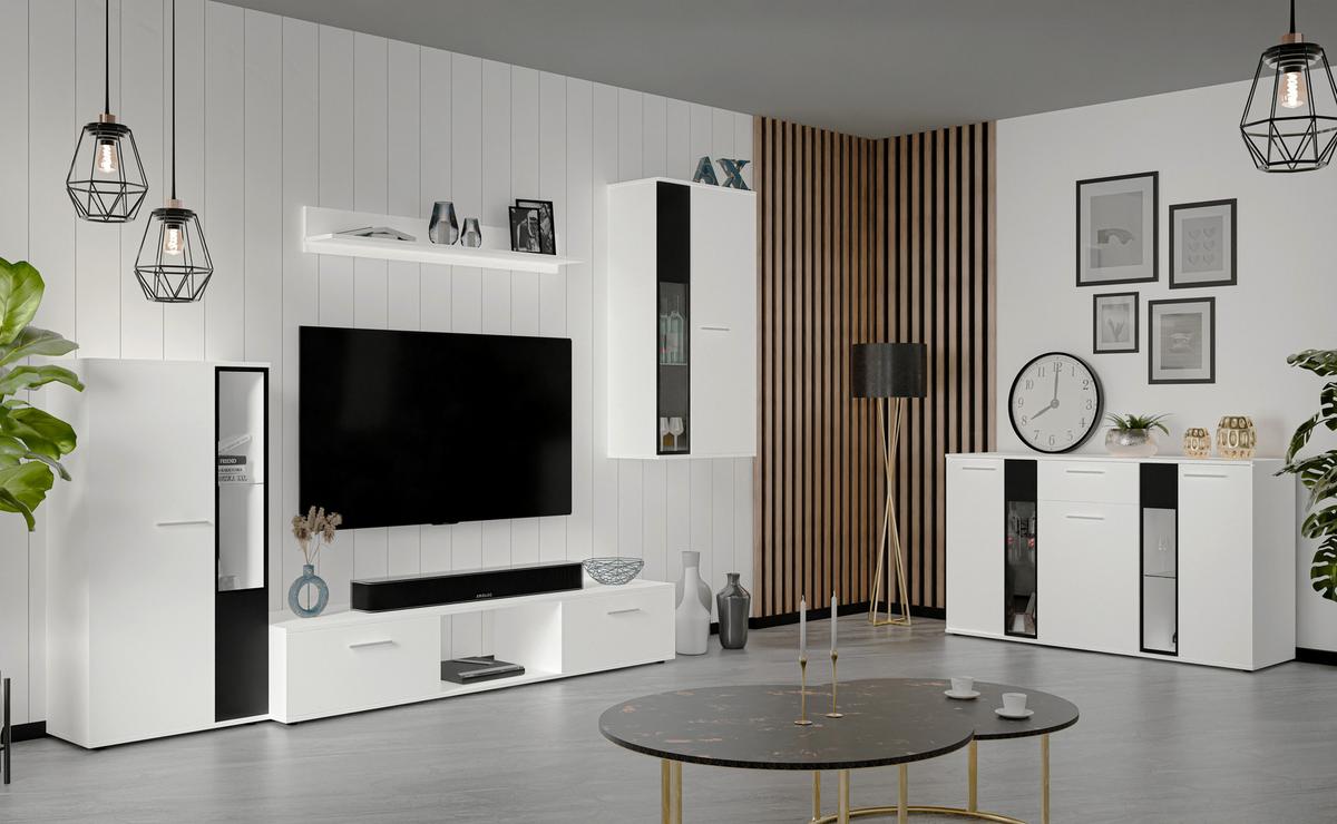 WOHNWAND Formilo Weiß 294/180/40 cm Hochwertige TV Wohnwand - Weiß, Holzwerkstoff/Kunststoff (294/180/40cm) - AX Living