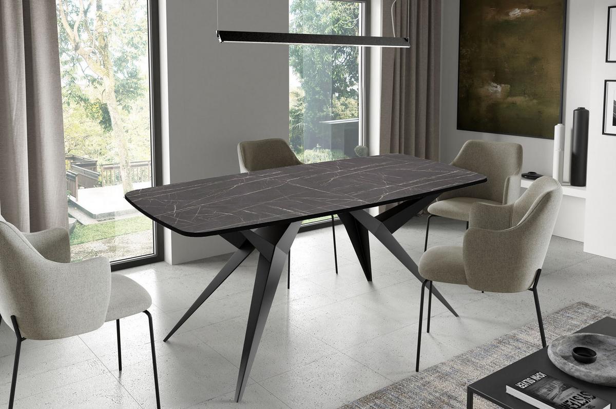 ESSTISCH Trax ausziehbar rechteckig oval, Marmor Schwarz 180-260/90/76 - Anthrazit/Schwarz, Holzwerkstoff/Metall (180/90/76cm) - WFL GROUP