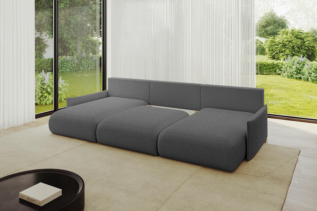WOHNLANDSCHAFT mit Schlaffunktion und Bettkasten ONESK-U-v1 317x177x72 Grau Bouclé - Platinfarben, Holzwerkstoff/Kunststoff (317/72/177cm) - ALTDECOR