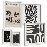 BILDER SET 5er Set - 50x50 cm & 20x30 cm & 40x60 cm Weißer Rahmen - Abstrakte Pflanzenmuster - Weiß, Kunststoff (40/60cm) - TULUP