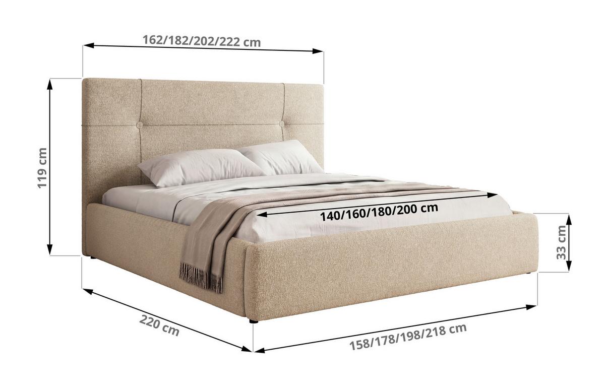 POLSTERBETT CALERIO CLASSIC 180/200 - Creme Stukture - Matratze Multipocket - Creme/Schwarz, Kunststoff/Textil (180/200cm) - MKS