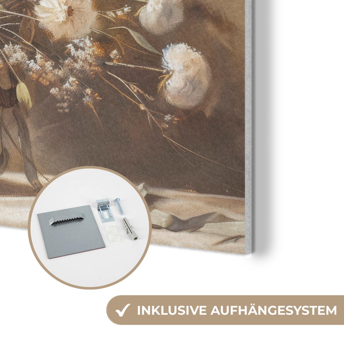 AKUSTIKBILD Blumen - Vase - Stilleben - Beige Gemälde 80x60 cm - Creme, Kunststoff (80/60/0.9cm) - MuchoWow
