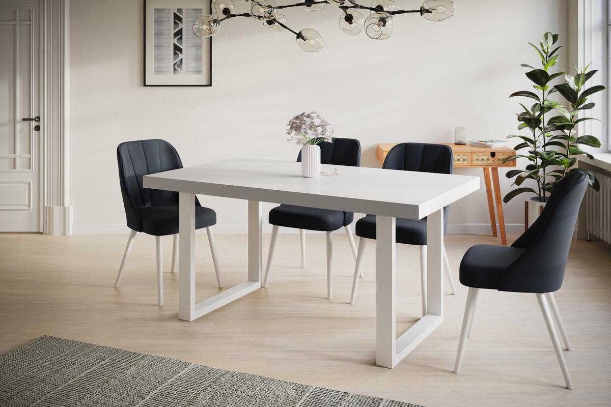 INDUSTRIELLER Esszimmertisch LOFT-U, ausziehbarer Tisch, Größe: 120-220X80X77 cm, Wohnzimmertisch Farbe: Weiß, mit Metallbeinen in Farbe Weiß - Weiß, Holzwerkstoff (120/80/77cm) - Alpi-Möbel