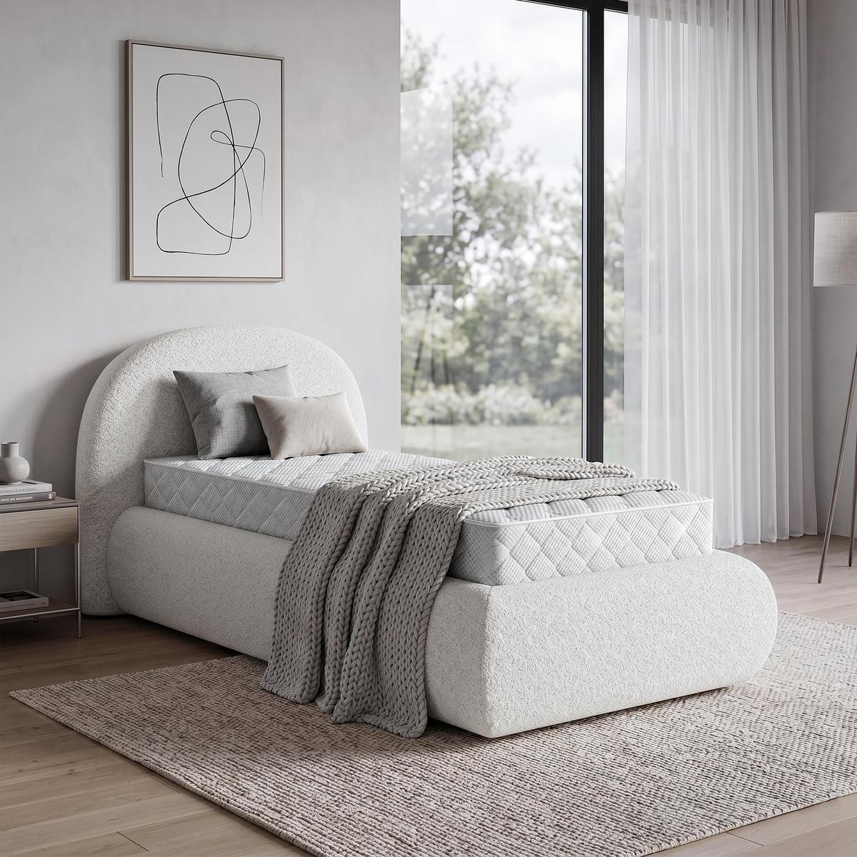 POLSTERBETT Motti 90x200, Einzelbett mit Bettkasten und Taschenfedernmatratze 20 cm, Creme - Creme, Holzwerkstoff (90/200cm) - Beautysofa
