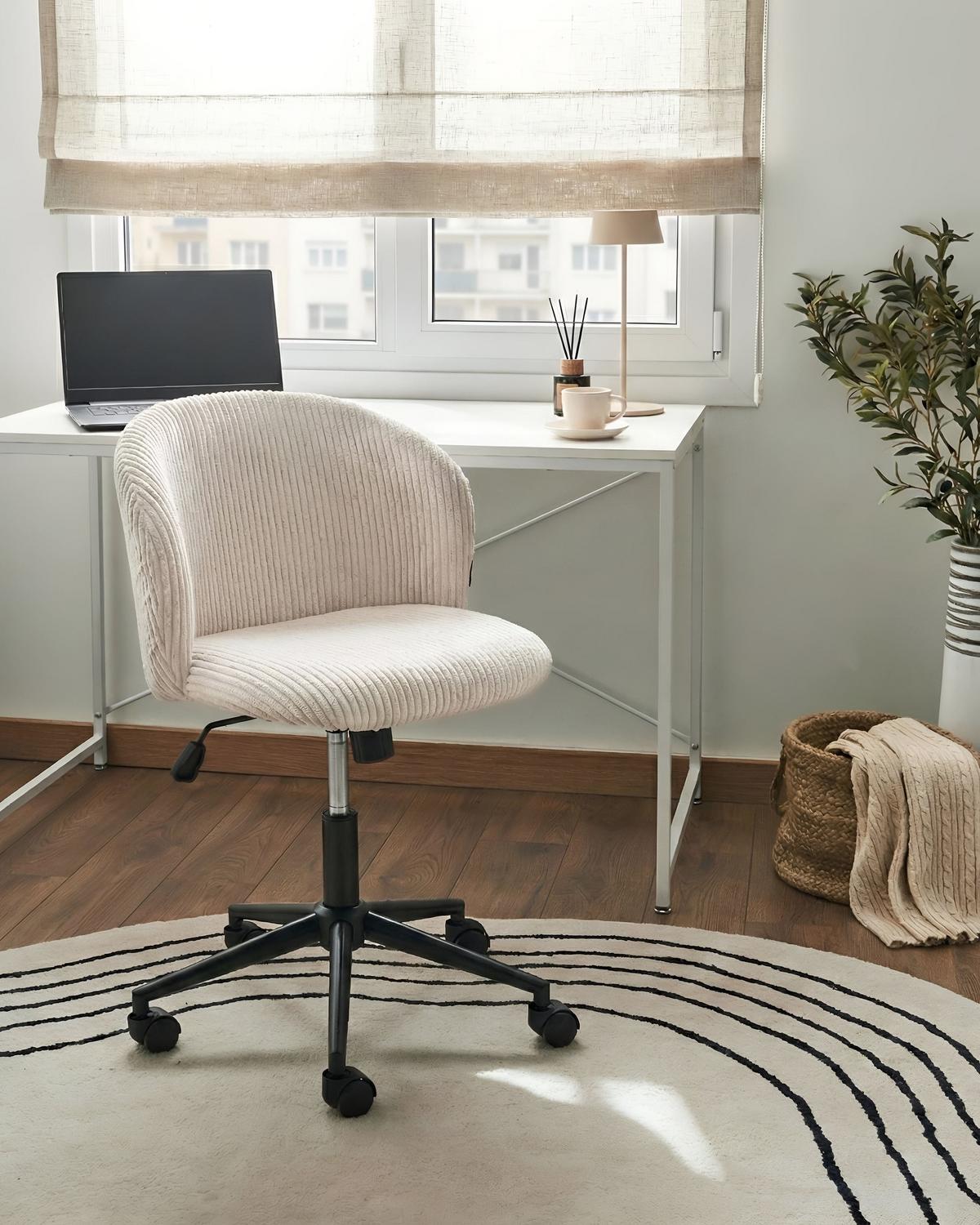 BÜROSTUHL Cord Cremeweiß Miles - Weiß, Textil (55/76/55cm) - Beliani